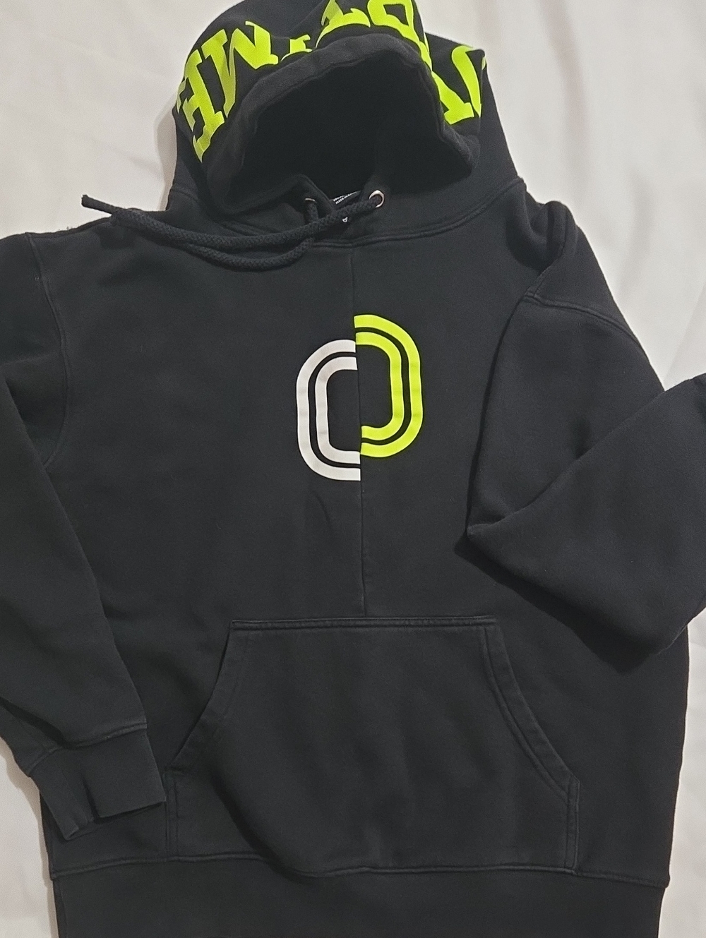 Black Hoodie Sweatshirt with Neon Yellow Accent M